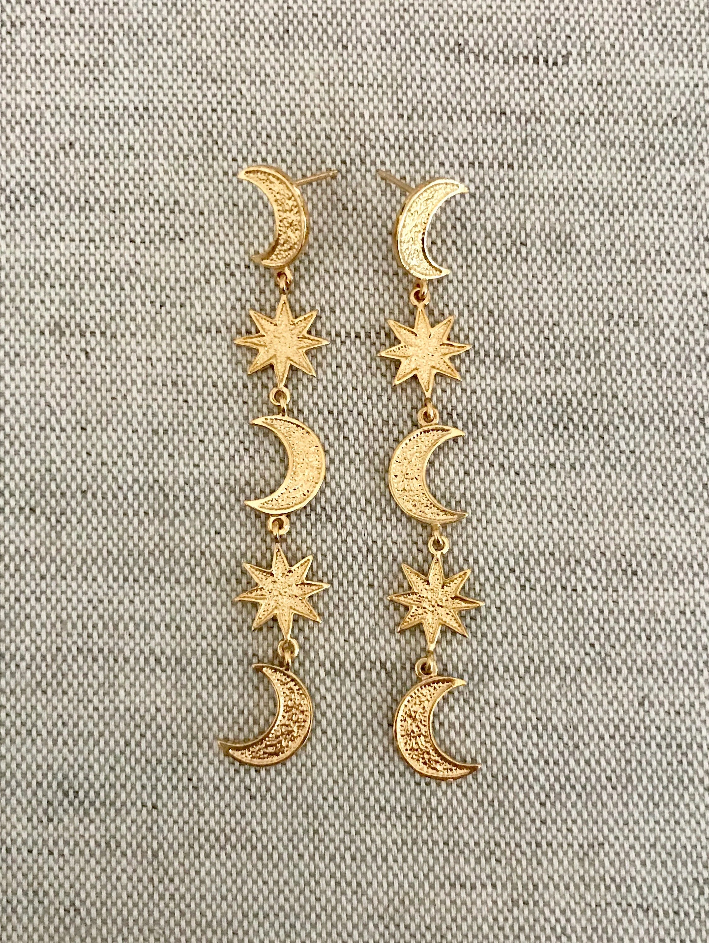 Triple Moon Star Drop Earring