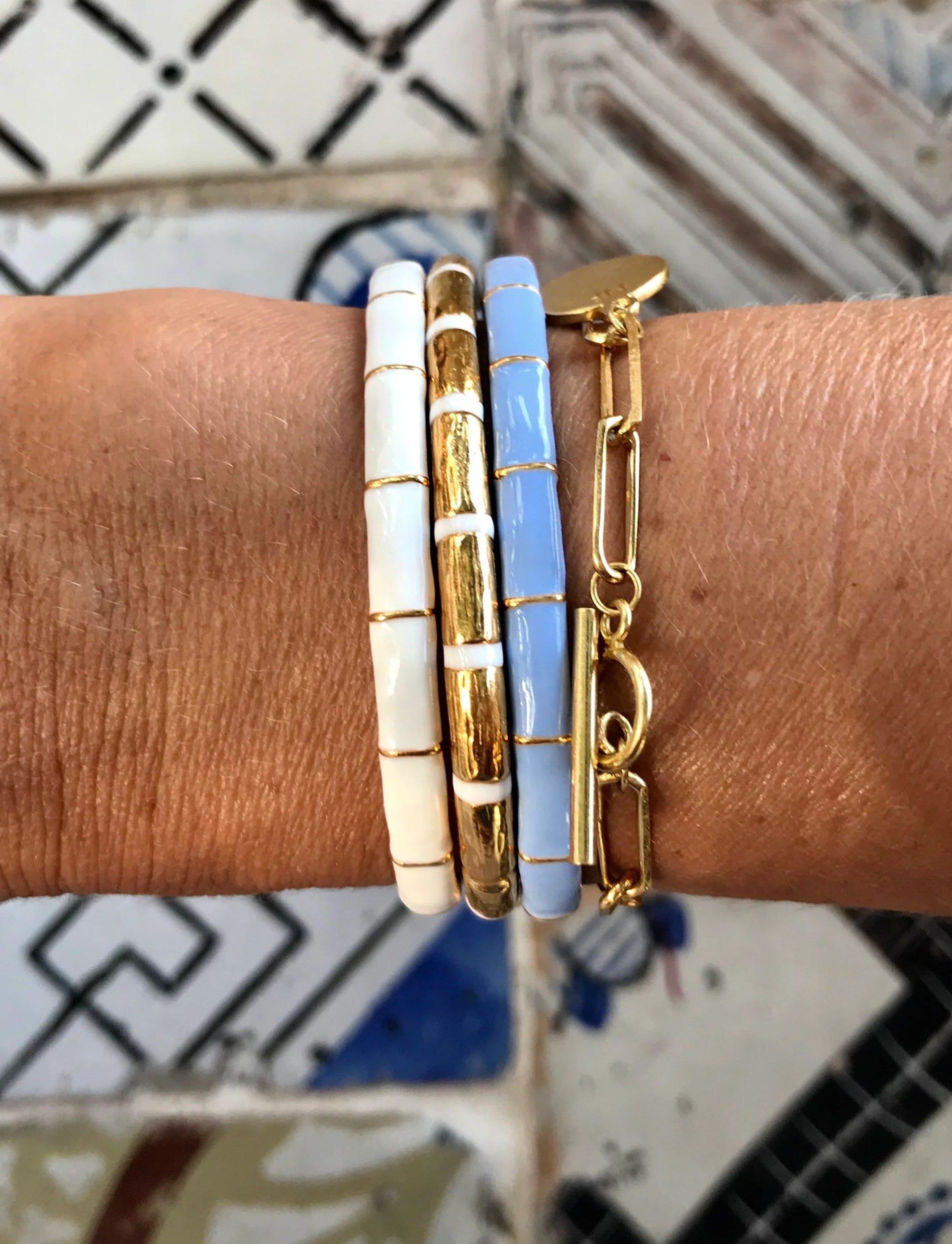 Striped Bamboo Cuff Bracelet 13