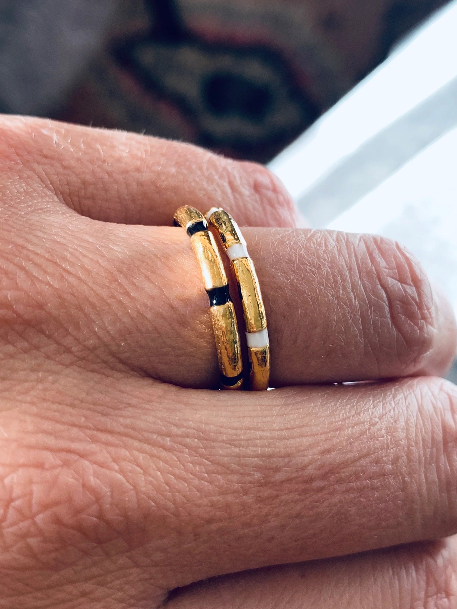Enamel Accent Bamboo Ring 10