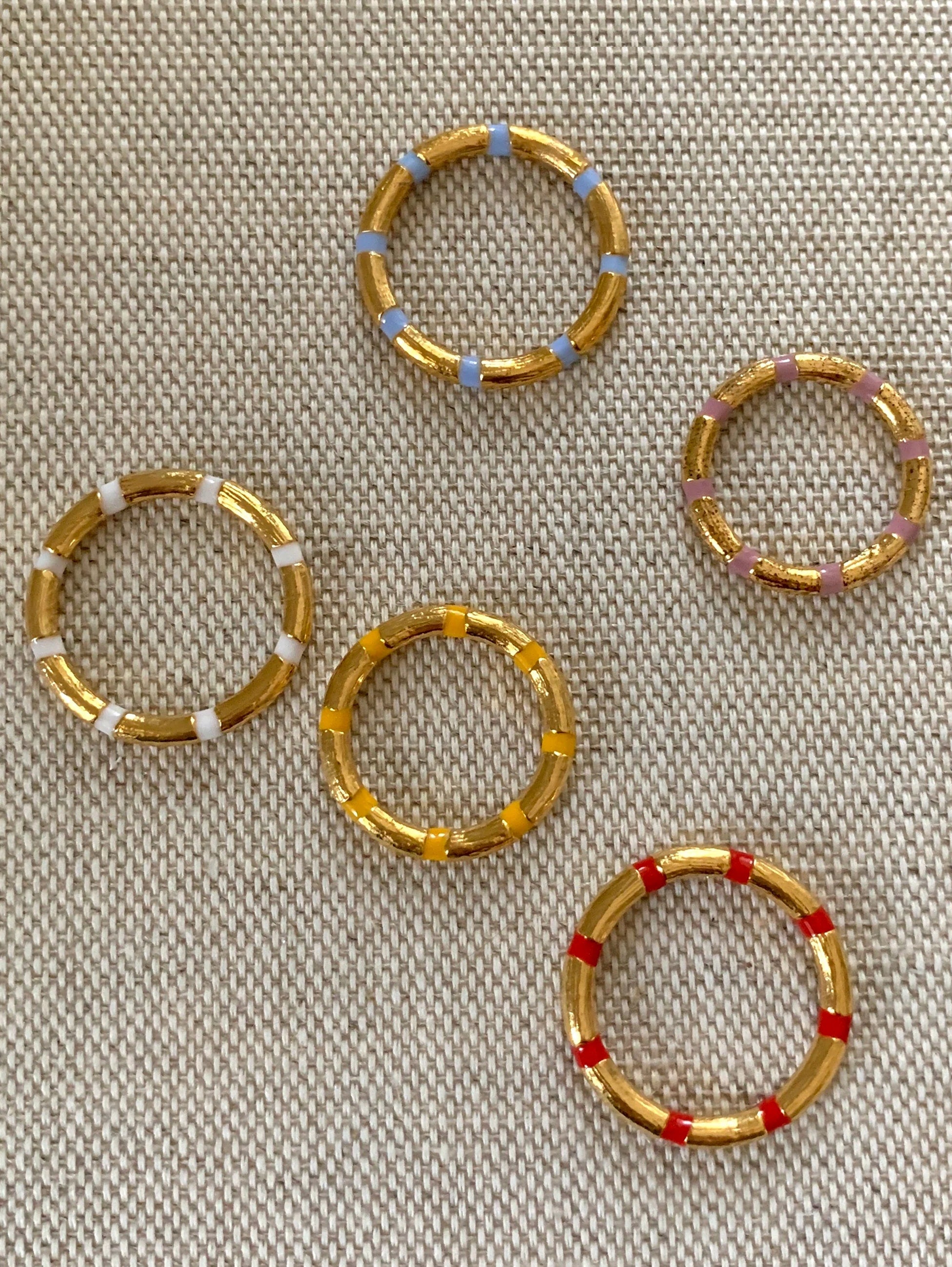 Enamel Accent Bamboo Ring 13
