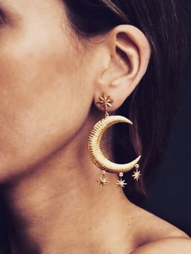 Star Cluster Moon Hoop Earrings 3