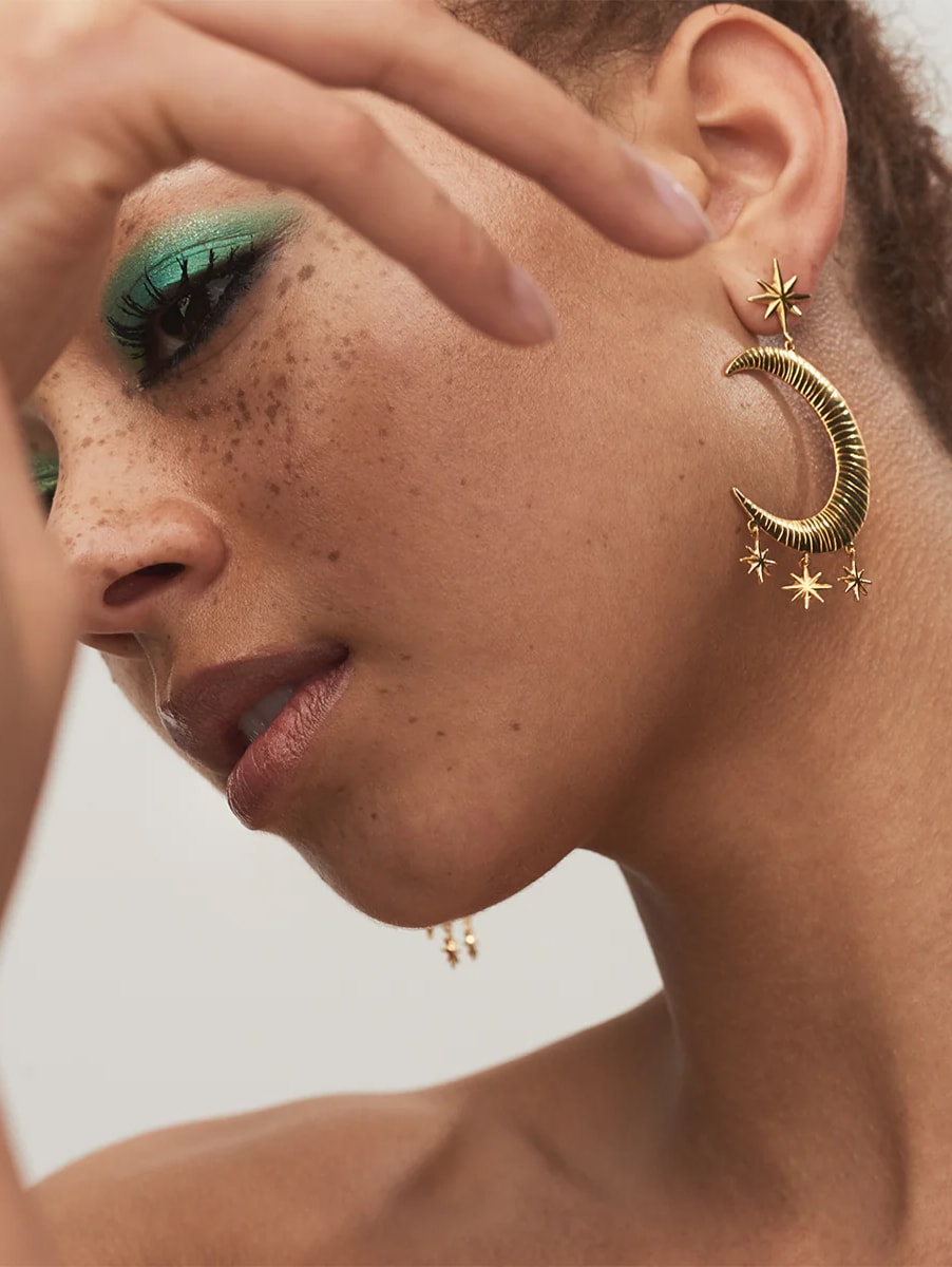 Star Cluster Moon Hoop Earrings 4